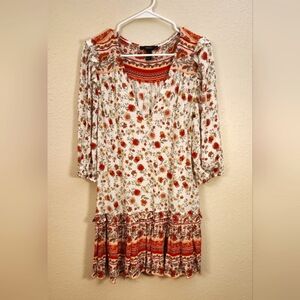 Forever 21 Lightweight Boho Floral Mini Dress with Puffy 3/4 Sleeve. NWOT Size S